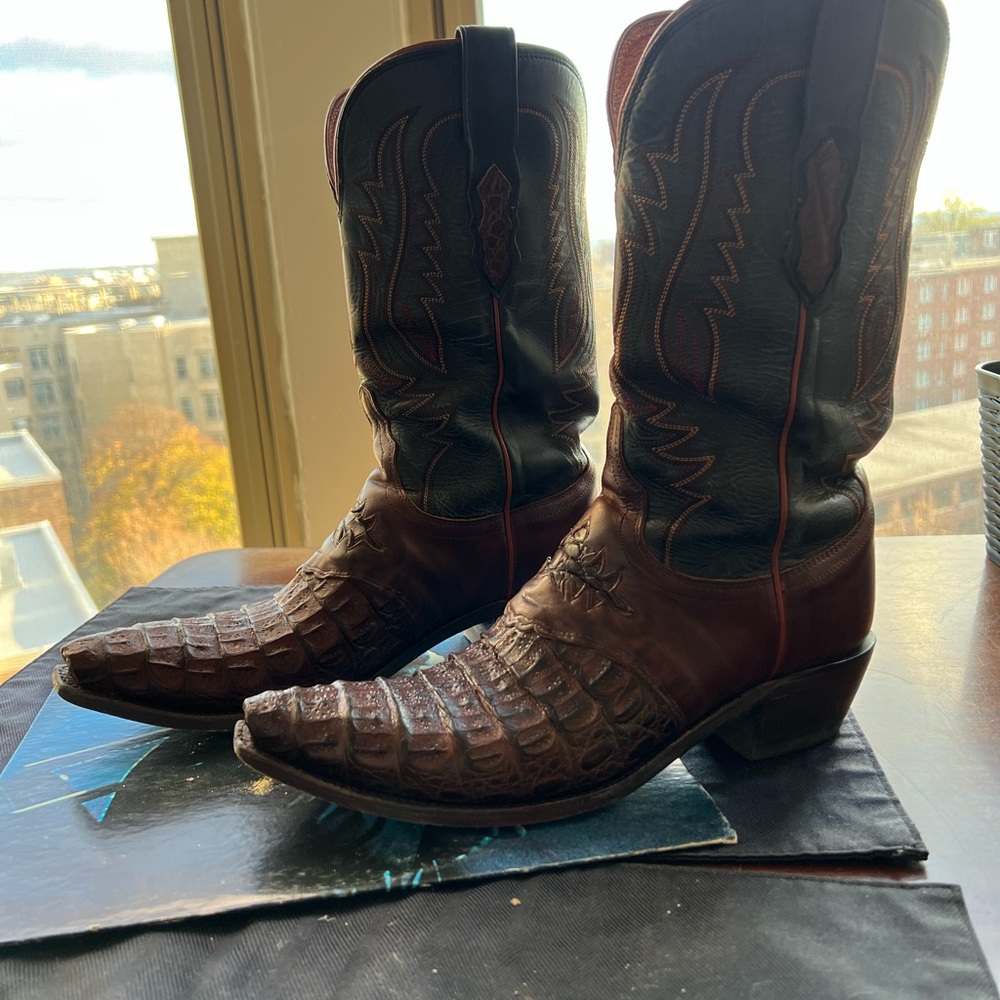 Lucchese Caiman Burgundy and Black Cowboy Boots